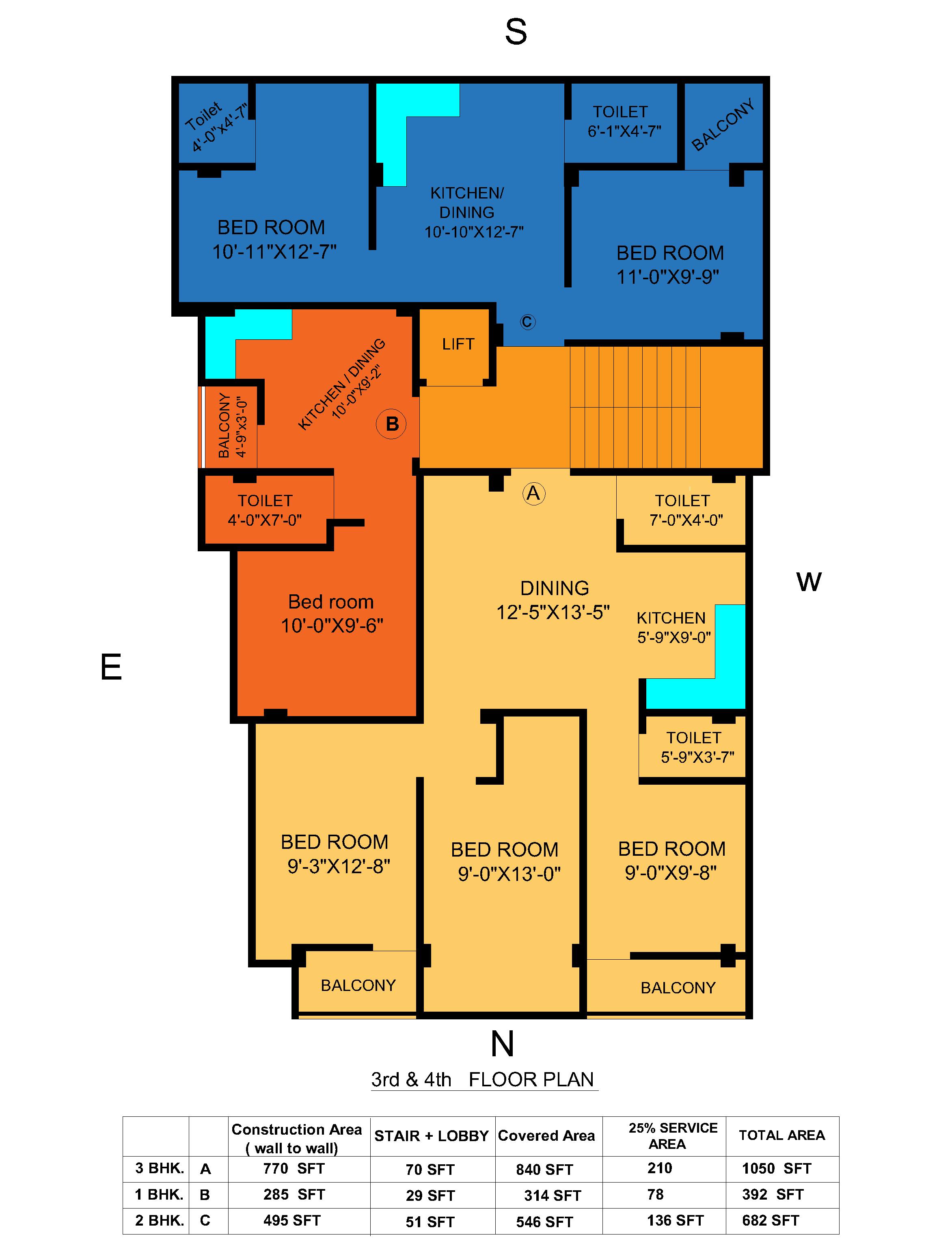 2 BHK - FLAT - C, 3RD FLOOR