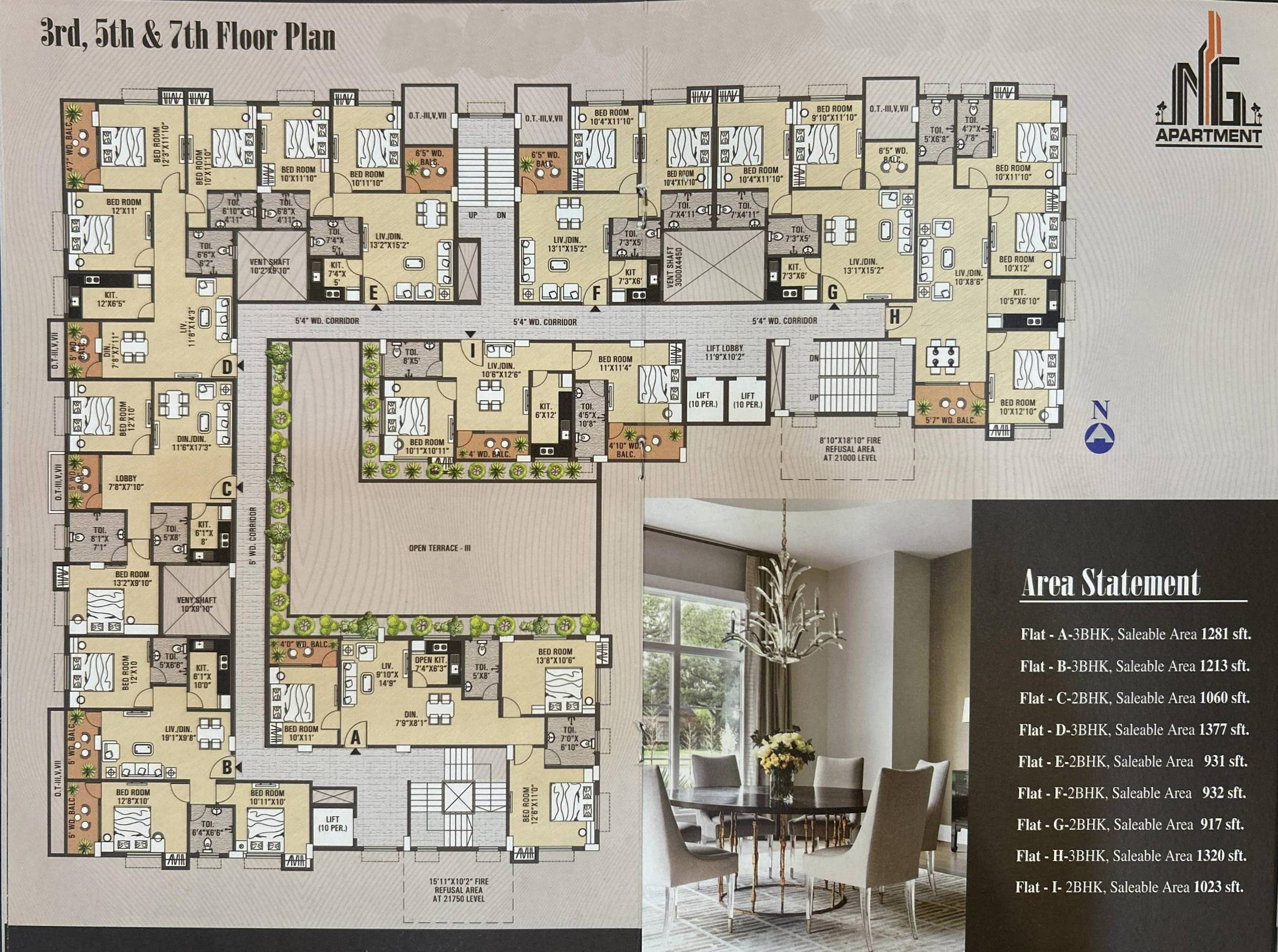 FLAT - H - 3BHK - 3RD, 4TH & 7TH FLOOR.