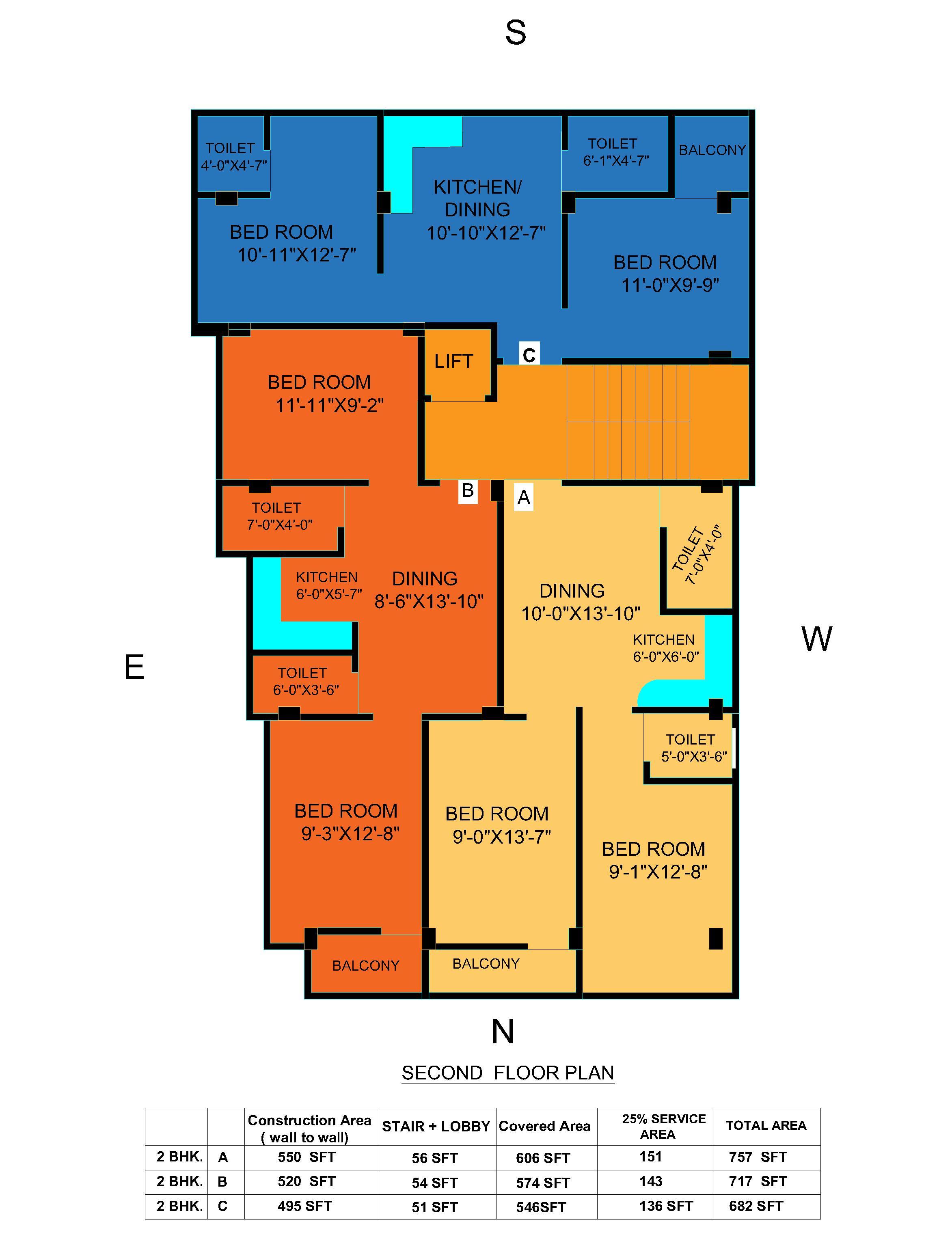 2 BHK - FLAT- C, 2ND & 4TH  FLOOR