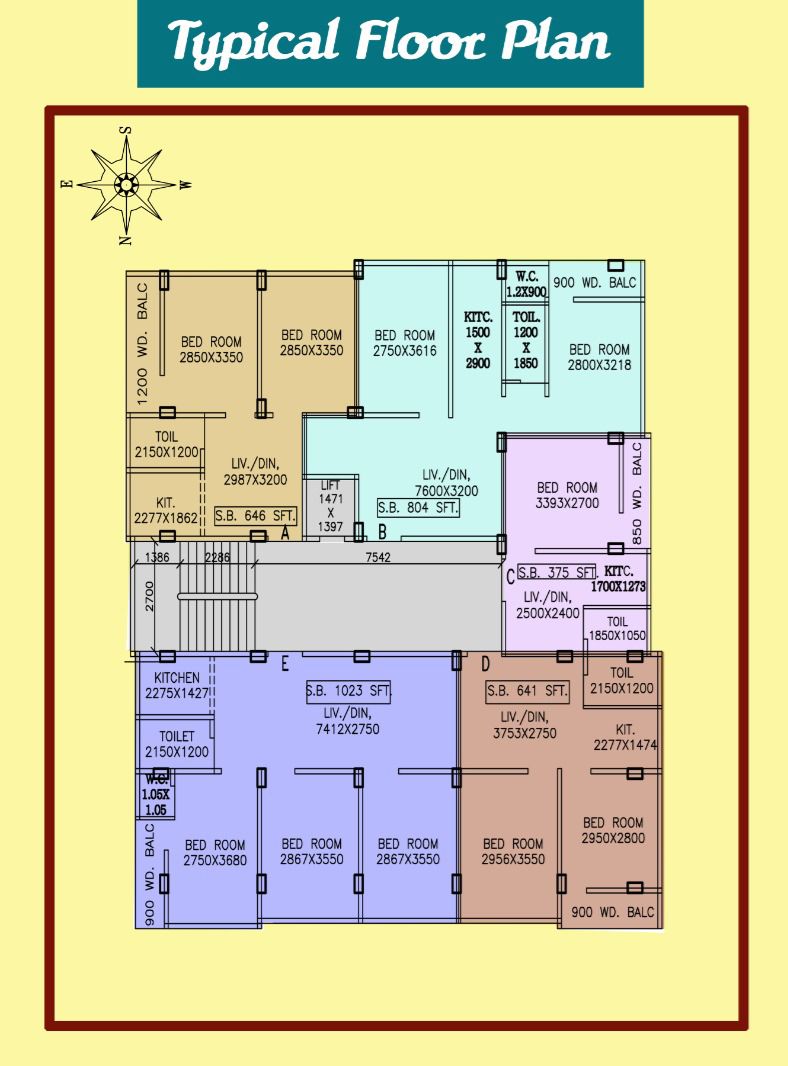 1 BHK - FLAT-C, GROUND, 2ND, 3RD & 4TH FLOOR